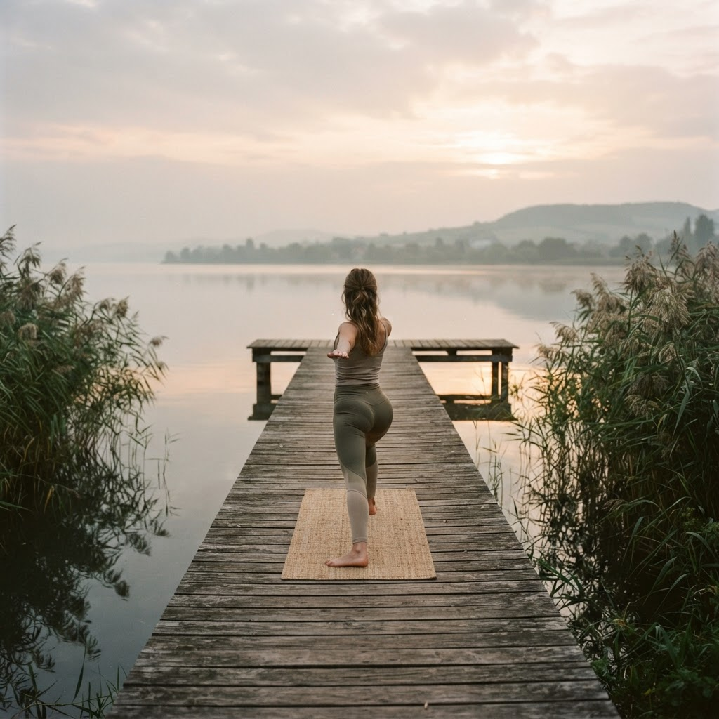 Lake Balaton at golden hour, calm water and soft light